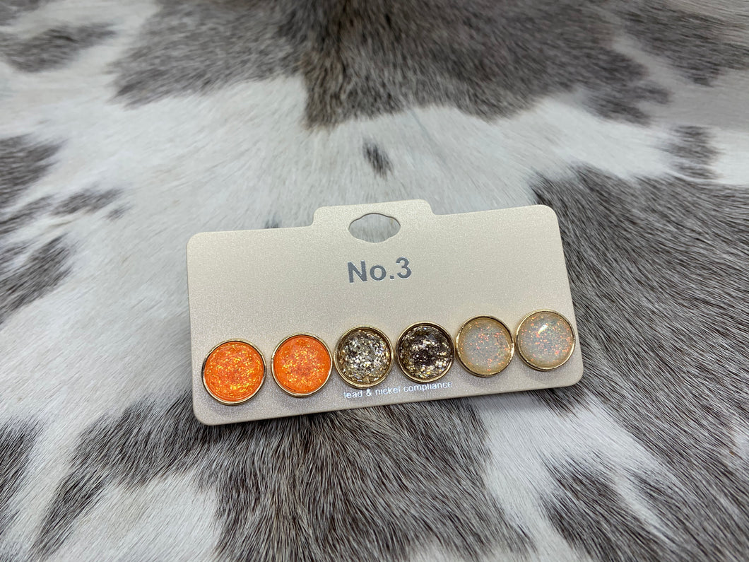 3 PC glitter round earrings