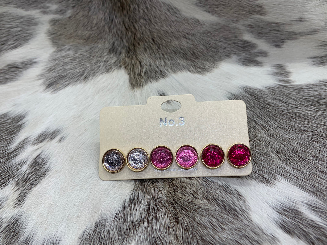 3 PC glitter round earrings