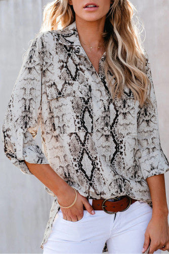 Wild Snake Print Shirt with Pockets