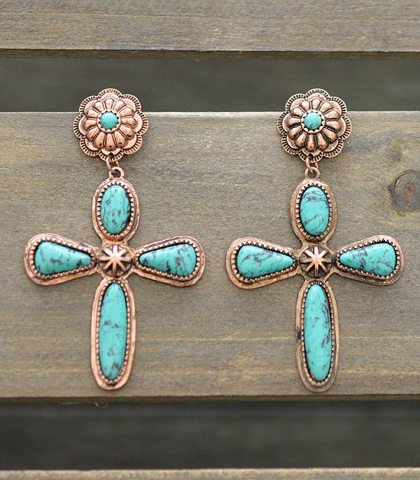 Stone cross earrings